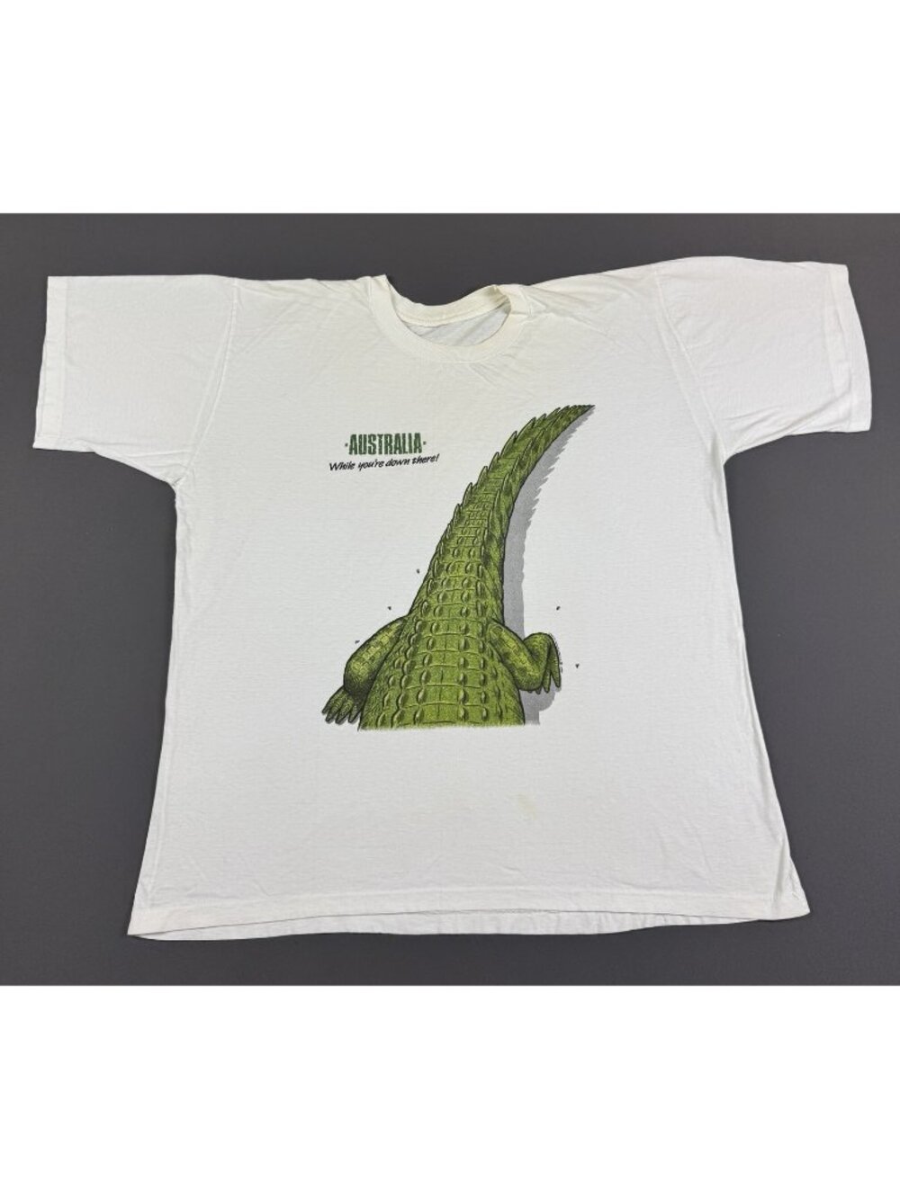 Rare Vintage 90s Australia Aligator Crocodile Art Animal Funny White Promo Tee